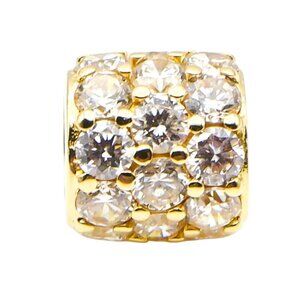 Vintage 14K Yellow Gold Cubic Zirconia Barrel Slider Pendant Charm